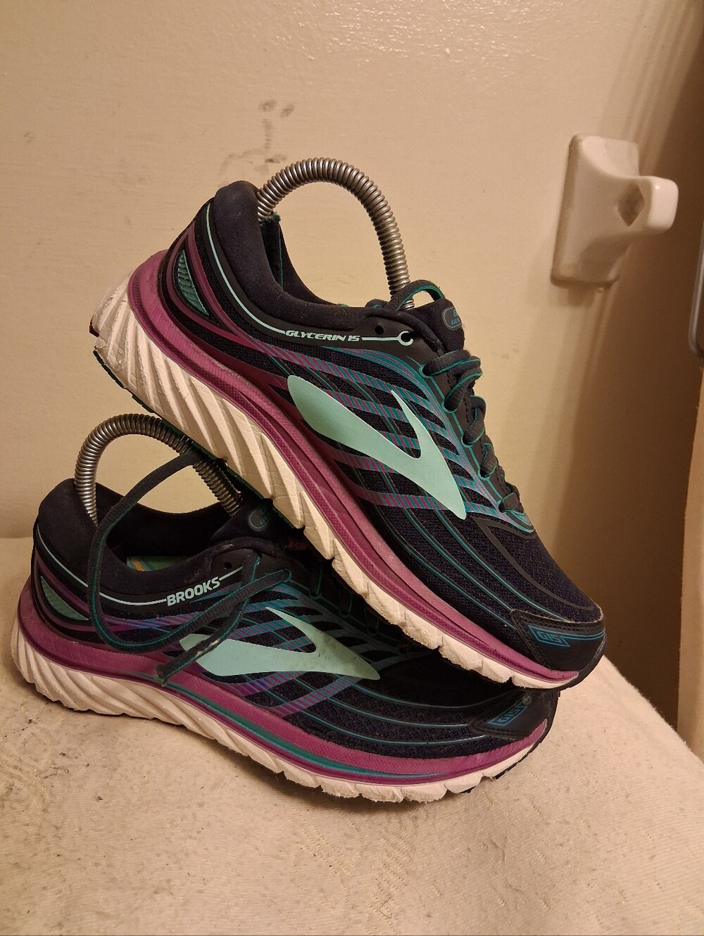 Womens Brooks Women’s Glycerin 15 Running Shoes - Black/Teal/Purple Size 8